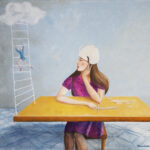 quadro_surrealista-colazione-donna-tavolo-nuvola-tazza-cannuccia-pensieri-latte