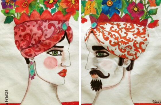 hand_painted_cushions-modern_moor_heads-turban-red_poppies-hand_painted-unique_gift-home_decor-sicily-original_pillow_cases- noto-sicilian_art_souvenir