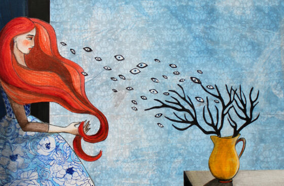 surrealist-painting-woman-hair-red-eyes-wind-interior-romantic-wallpaper-vintage-blue