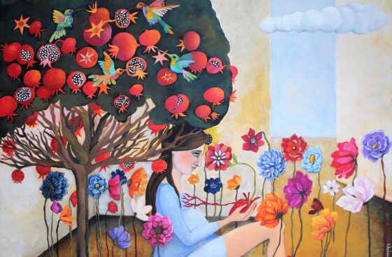 surrealist_painting-intimist_art-pregnant_woman-secret_garden-winter_garden-heart-birth-pregnancy-filial_love