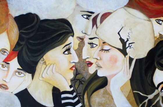 woman faces- ochra-brown-colors-painting