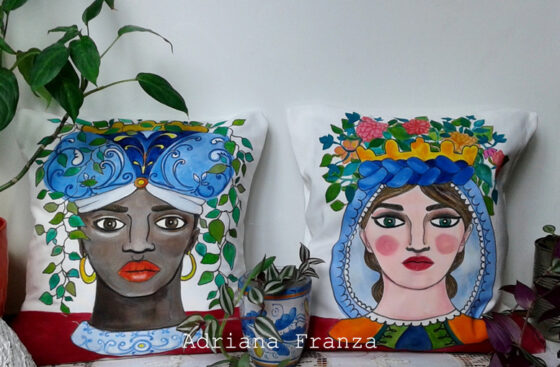 original_cushions_head_vases-sicilian-folklore_sicilian_heads_ of ceramic-flower_holders_sicily_arabian_traditions_sicilian_moorish_heads_turkish_heads-ancient_legends_lovers_of_palermo-artistic_souvenirs_sicilian-cushions_hand_painted-homedecor_design_white_and_blue-unique-gift