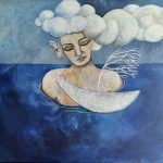 the-island, blue-painting,sea,clouds-woman-portrait