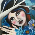La scoperta - Acrilico su tela / 30x40 cm- quadro-blu-fiori-donna