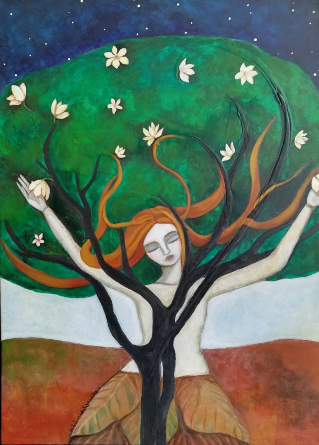 trait d-union -painting-tree-woman-mother-nature-meditation-union